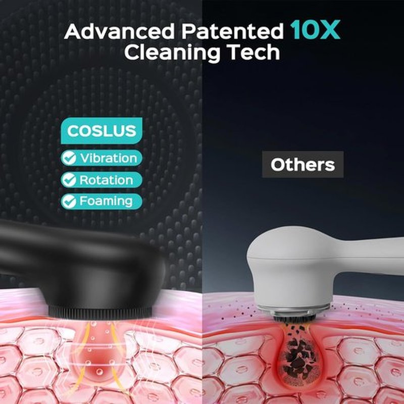 COSLUS FBS03 Facial Cleansing Brush - 2-in-1 Spin & Vibration Silicone Exfoliator | Waterproof Electric Scrubber for All Skin Types
