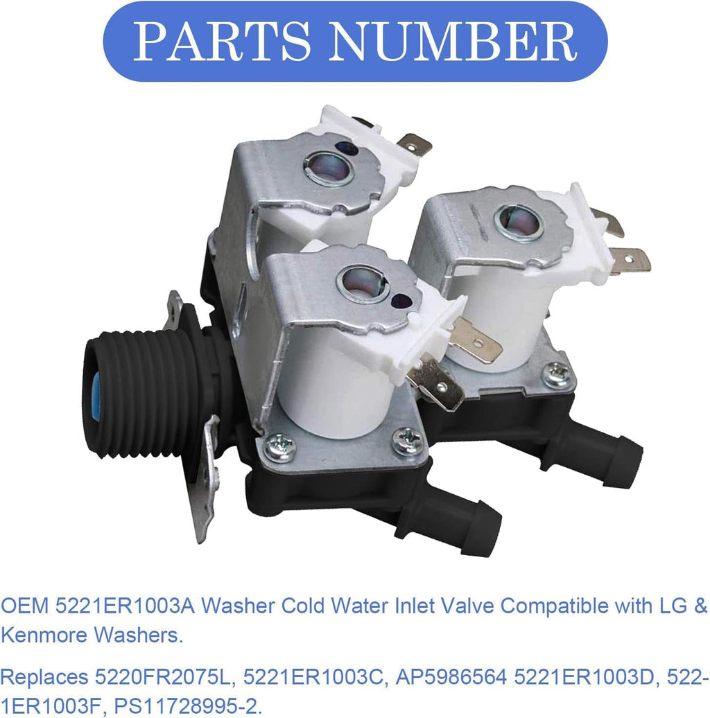 TOMOON 5221ER1003A 5220FR2075L Water Inlet Valve Fit for LG &Ken.more Front