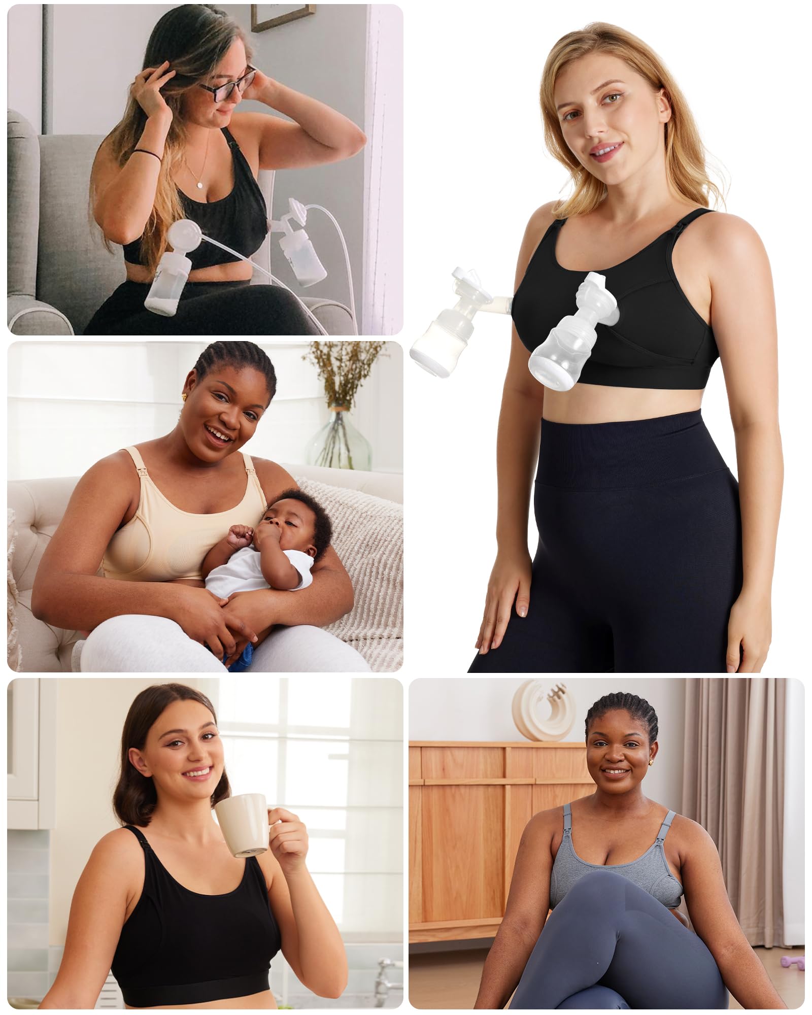 Momcozy Pumping Bra Hands Free, Pumping and Nursing Bra in One Holding Breast Pump for Spectra, Lansinoh, Medela, Black,grey-2pk, X-Large