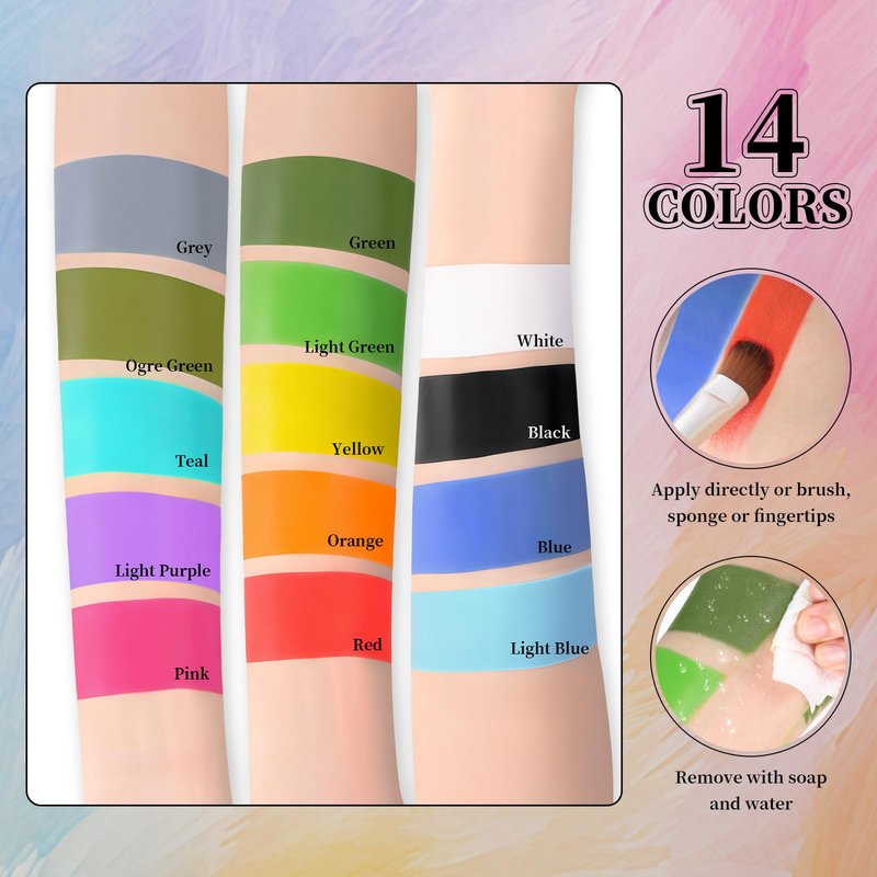 YBUETE Light Green Face Body Painting Stick, Professional Green Full-coverage Cream Face Paint for St. Patrick's Day Halloween SFX Witch Monster Cosplay Makeup, Washable Body Paint for Adult Carnival