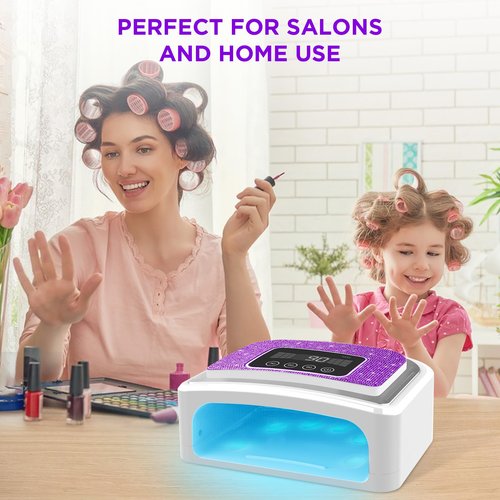 Aedavey Cordless Nail Lamp, Rechargeable UV Nail Lamp for Gel Nails, LED Nail Lamp with 4 Timer Modes, Gel Nail Light Decorate with Sparkling Nail Rhinestones Diamond (Sparkly Purple Diamond)