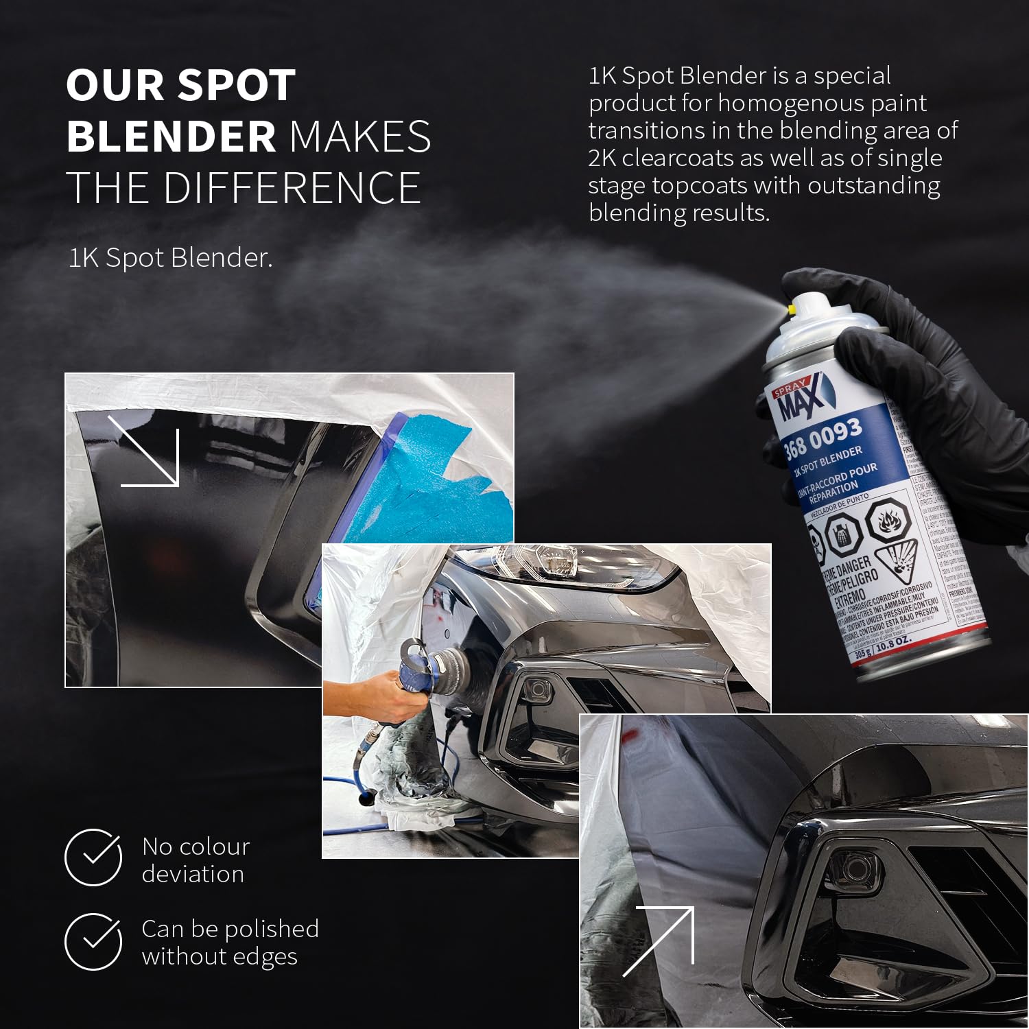SprayMax 1K Spot Blender Clear | Professional Blending Clear Spray for Seamless Repair Transitions | Smooth Edge Melt-In for 2K Topcoats | Automotive Finishing Spray | 10.8 oz