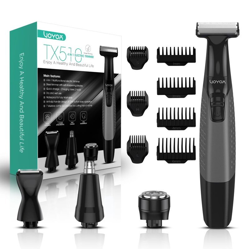 VOYOR Beard Trimmer for Men - All-in-One Rechargeable Grooming Kit | Cordless Wet/Dry Electric Razor (Grey)