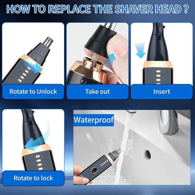 Skiennix Nose and Ear Hair Trimmer - 2 in 1 LED Display, USB Rechargeable, Waterproof, Dual-Edge Blades | Black Gold