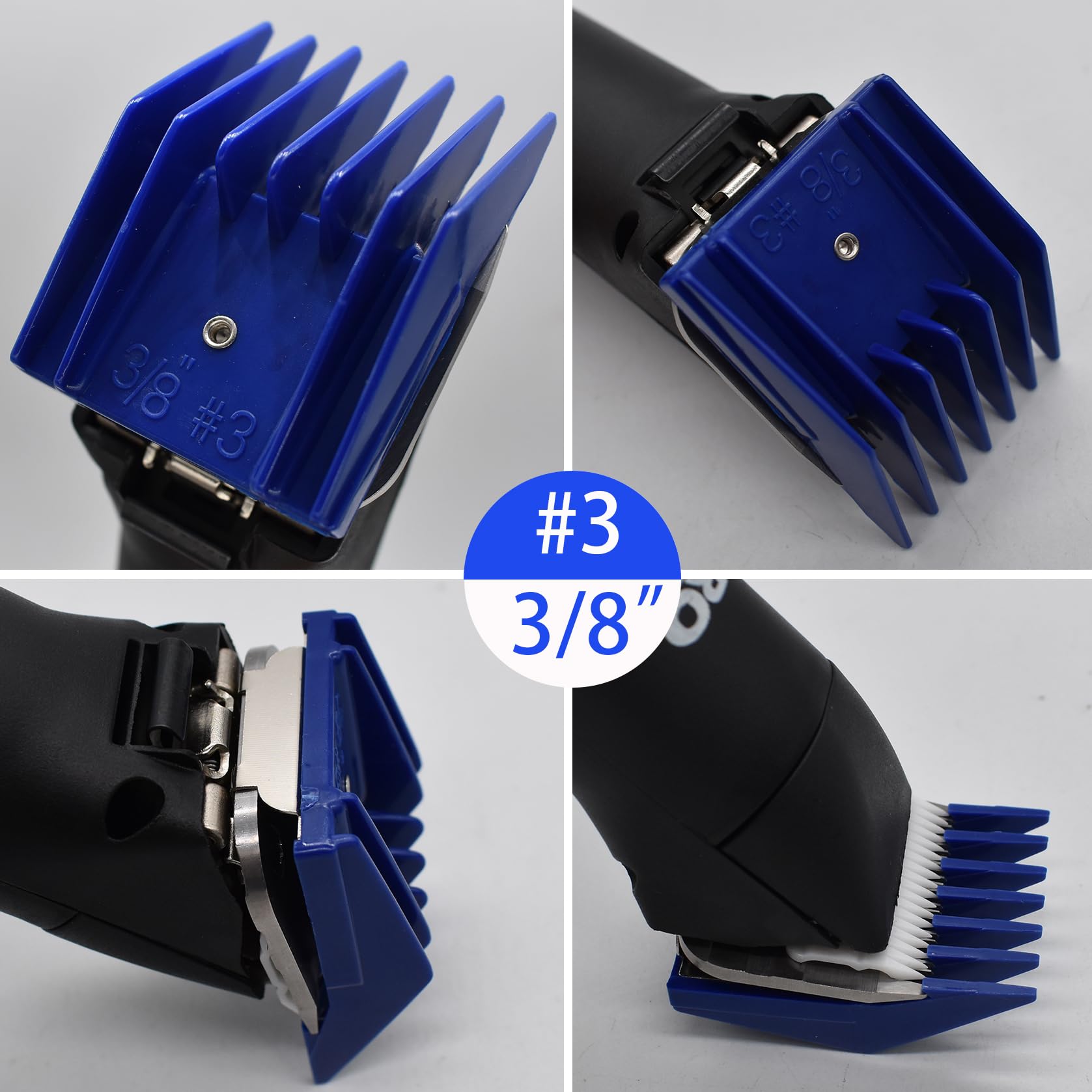 4 Pieces Professional A5-Style Animal Clipper Attachment Guard Guide Cutting Combs Set 76926-900, 1/8", 1/4", 3/8", 1/2", Compatible with Oster Classic 76 A5 Andis AG BG Wahl KM Pet Groomers (Navy)