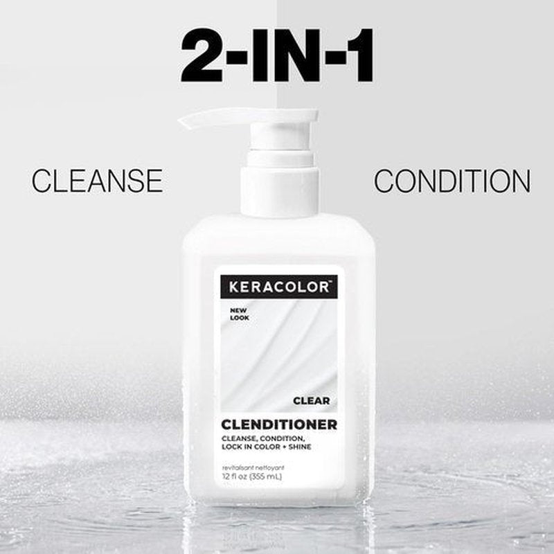 Keracolor Clenditioner Cleansing Conditioner - Color Protecting, Keratin-Infused Co-Wash | Clear, 2 Sizes Available