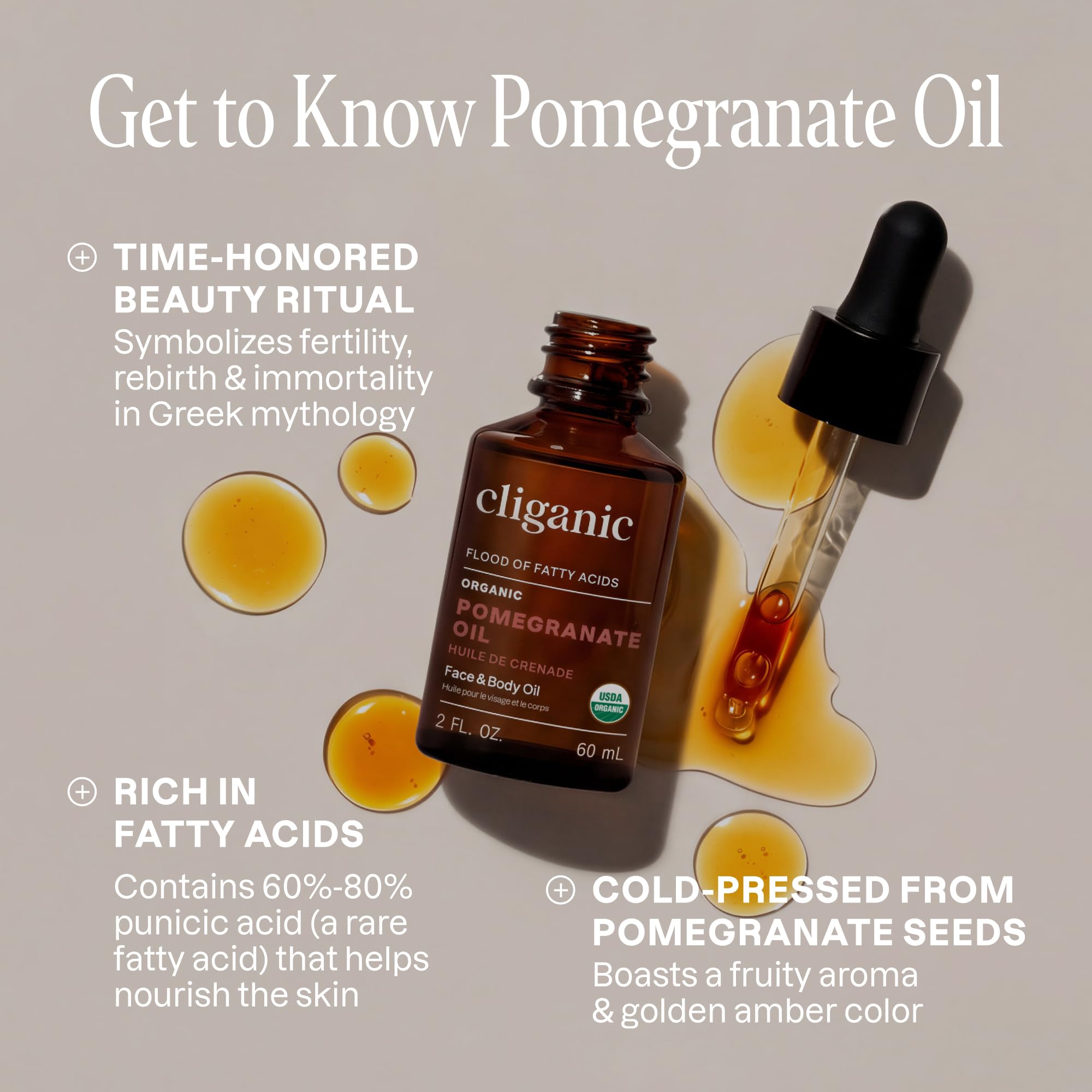 Cliganic Organic Pomegranate Seed Oil, 100% Pure - For Face, Skin | Natural Cold Pressed Unrefined
