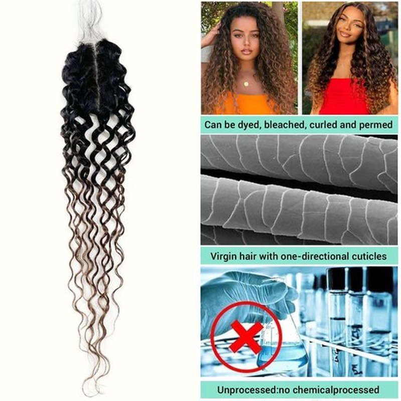 T1B/2/30 Ombre Water Wave HD Closure 12A 2x6 Transparent Color Swiss Lace Closure Brazilian Wet and Wavy Closure Unprocessed Virgin Human Hair Dark Roots 3 Tone 1B/2/30 Wavy Human Hair 18 Inch
