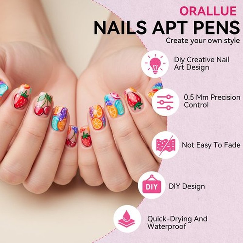 12 Colors Nail Art Pens Set, Nail Art Markers for Dotting, Drawing, Painting & Lining, Acrylic Nail Polish Pens for Beginners, 0.5mm Fine Tip,Quick Dry,Waterproof