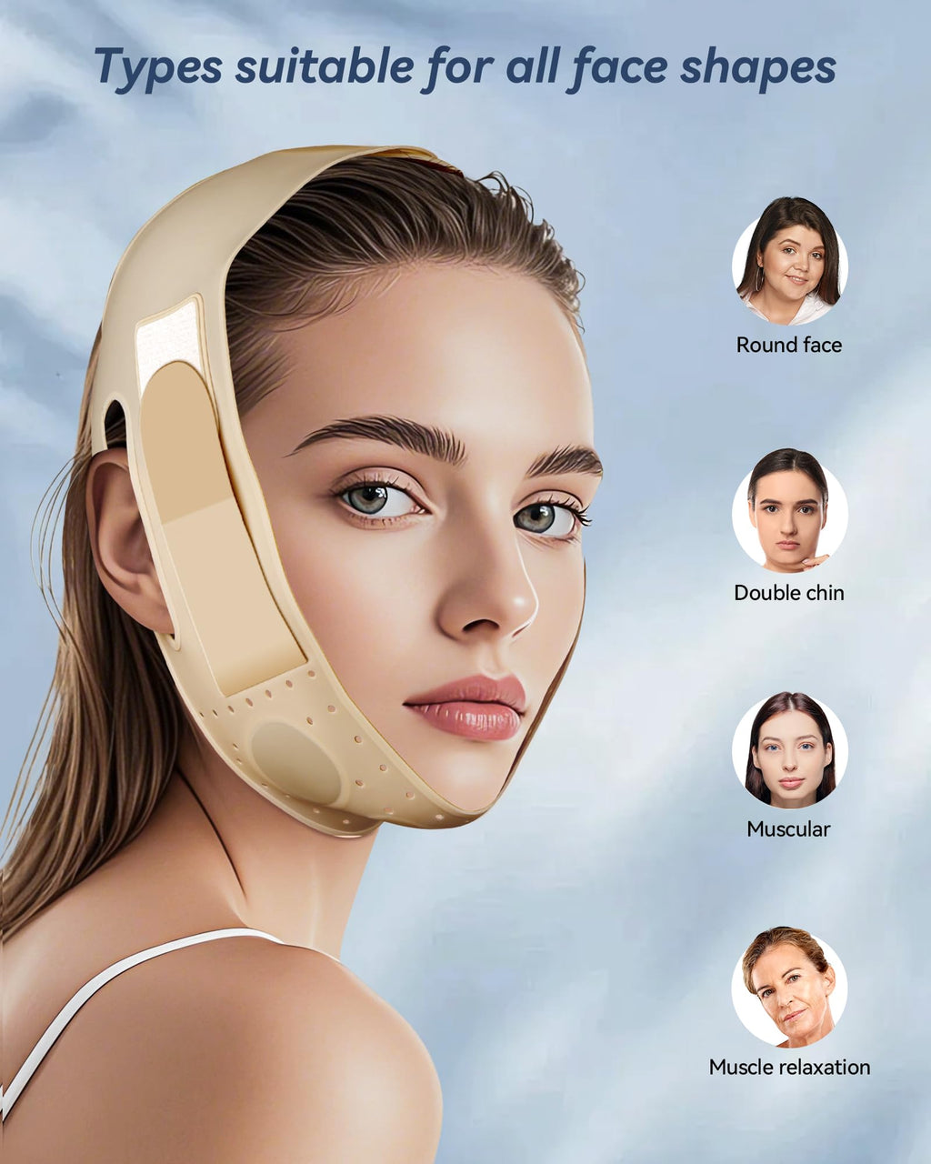 Reusable V Line Silicone Face Strap, Soft Silicone Chin Strap for Women 23-27 Inches (Nude) 01