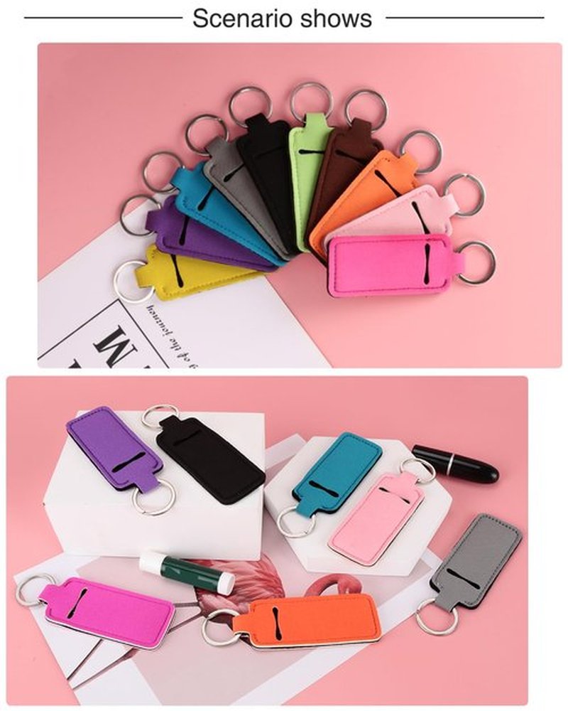 Meiiy Chapstick Holder Keychain Lip Balm Keychain Lipstick Sleeve Pouch Portable Pocket Lip Gloss Tube Holder Stocking Stuffers Gift for Women (10pcs-new)