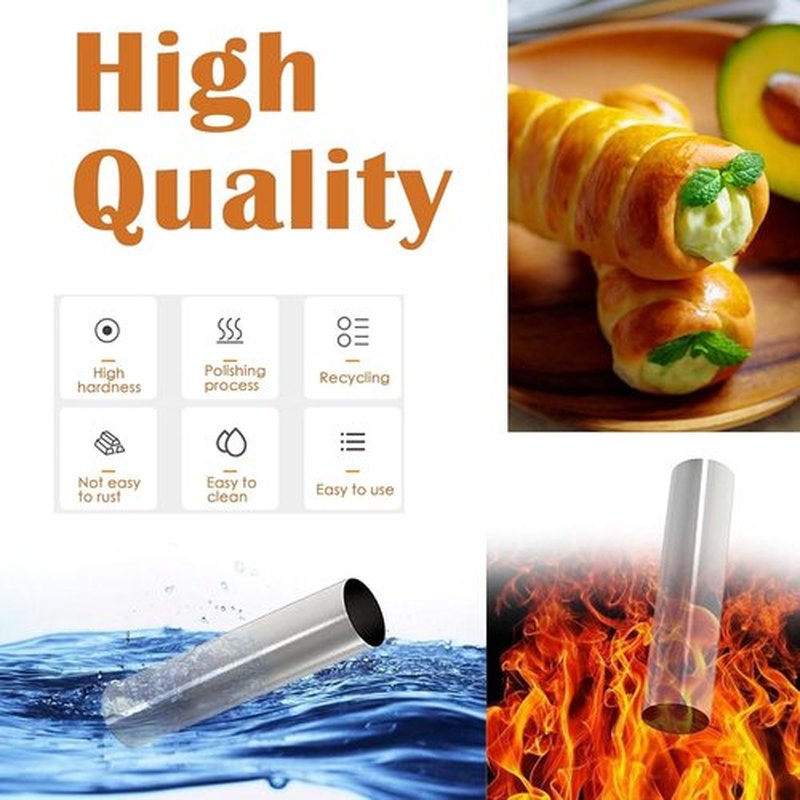 Skiennix Non-Stick Cream Horn Molds - 6 Pcs Stainless Steel Cannoli Tubes Kit | 4.92 Inch Baking Cones