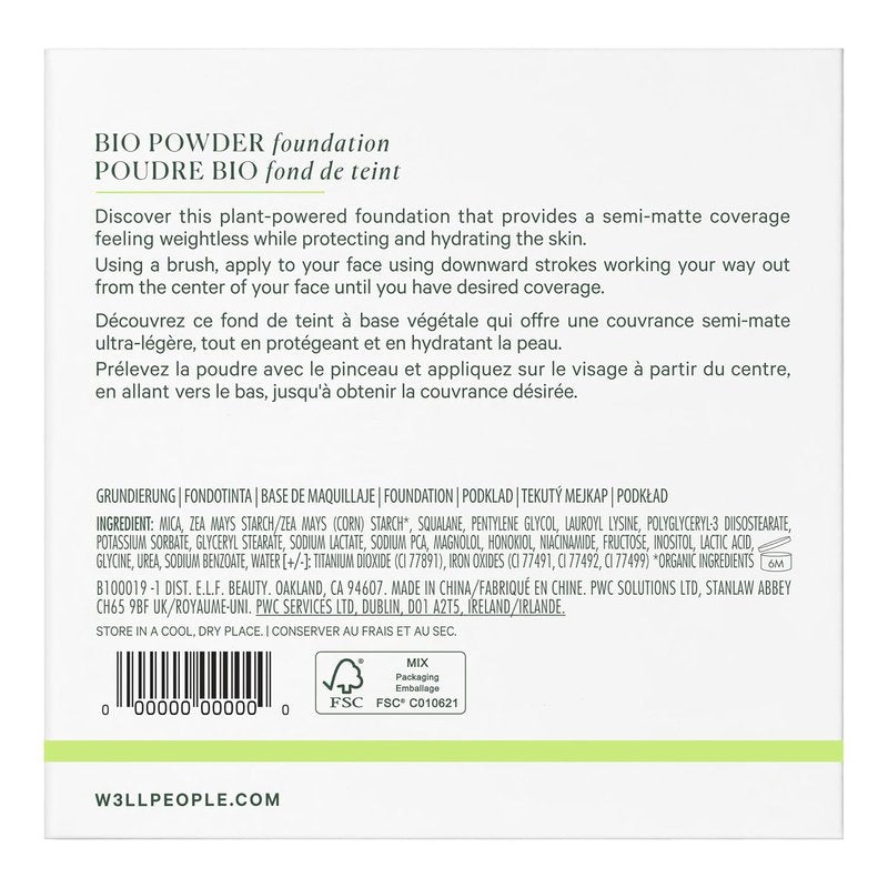 Well People Bio Powder Foundation - Lightweight Hydrating Formula for Smooth Skin | Semi-Matte Finish, Vegan, 1C