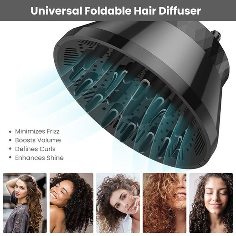 Segbeauty Collapsible Hair Diffuser - Portable Adjustable Attachment for Thick, Wavy, Curly Hair | Fits 1.5"-3.22" Nozzles - Black