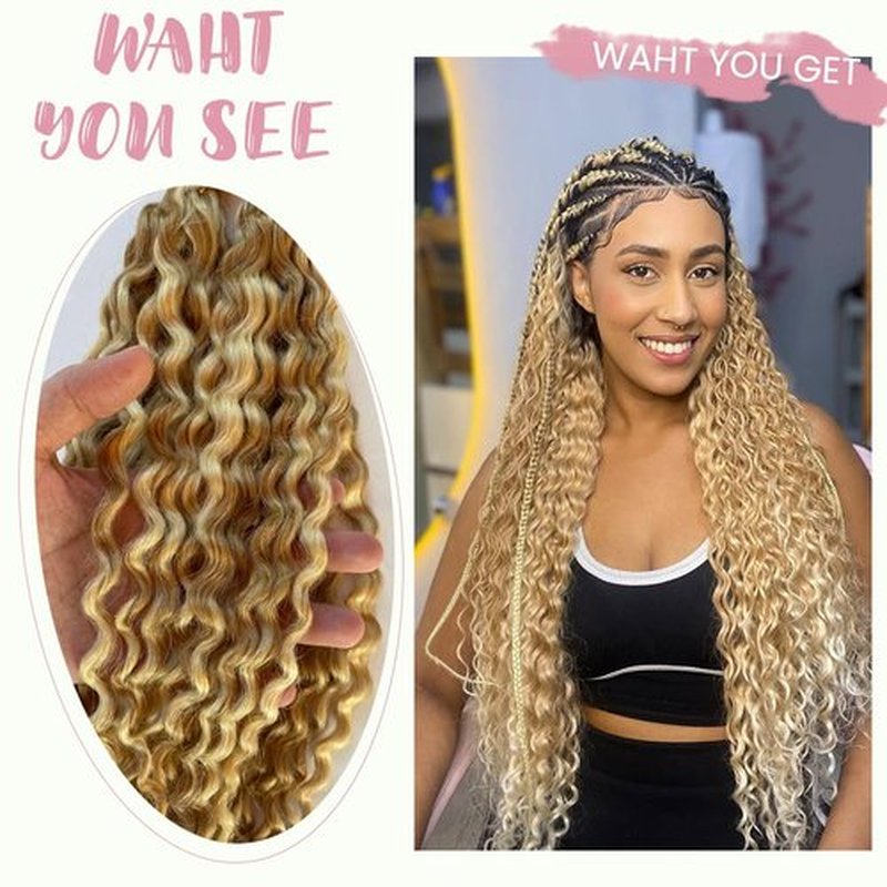 27P613 Human Braiding Hair Water Wave for Boho Braids Ombre Strawberry Blonde to Bleach Blonde Highlight 16inch Bulk Human Hair for Braiding Curly Hair Extensions 100g 2 Bundles No Weft Micro
