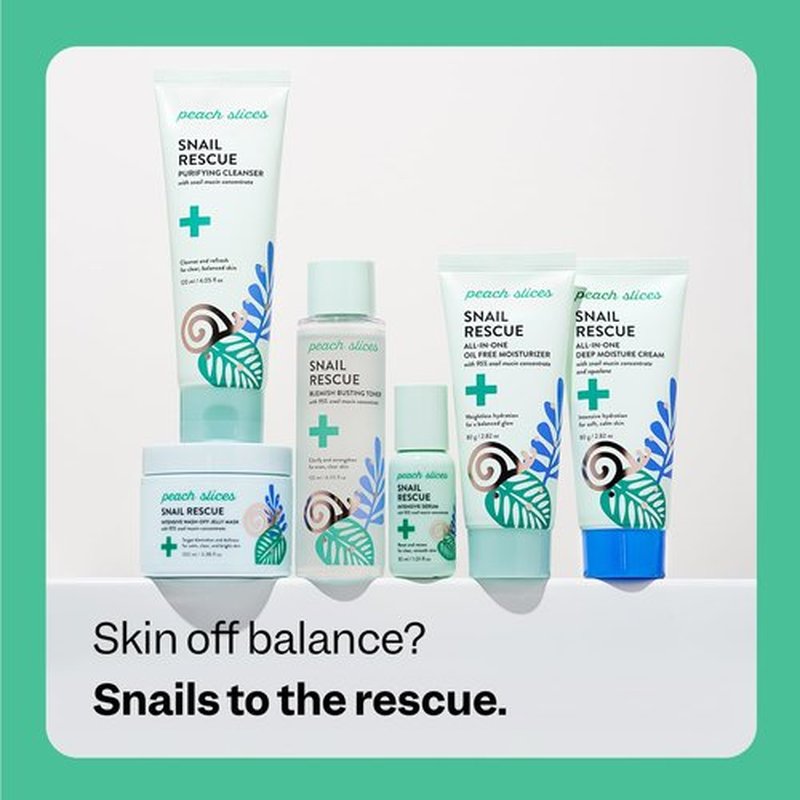 Peach Slices - Snail Rescue All-in-One Deep Moisture Cream (2.82 oz) - Snail Mucin - Intensive Hydration, Soft Skin - Squalane, Hyaluronic Acid & Cica - Vegan, Cruelty Free, Korean Skin Care & Beauty