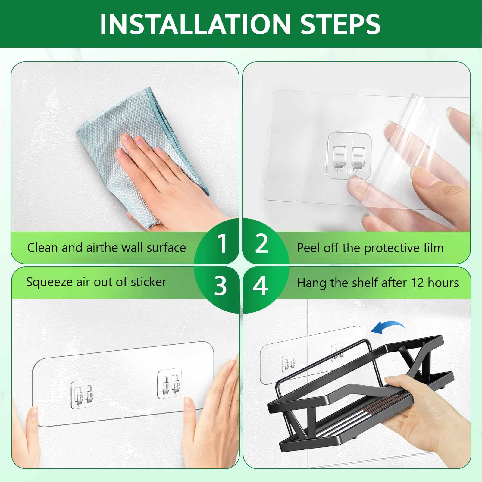 DSJIFGEW 9 Pack Shower Caddy Adhesive Replacement Strips, Heavy Duty Clear Waterproof Sticky Hooks, No Drilling Wall Mount for Shower Shelves, Bathroom Storage, Kitchen Rack & Soap Holder