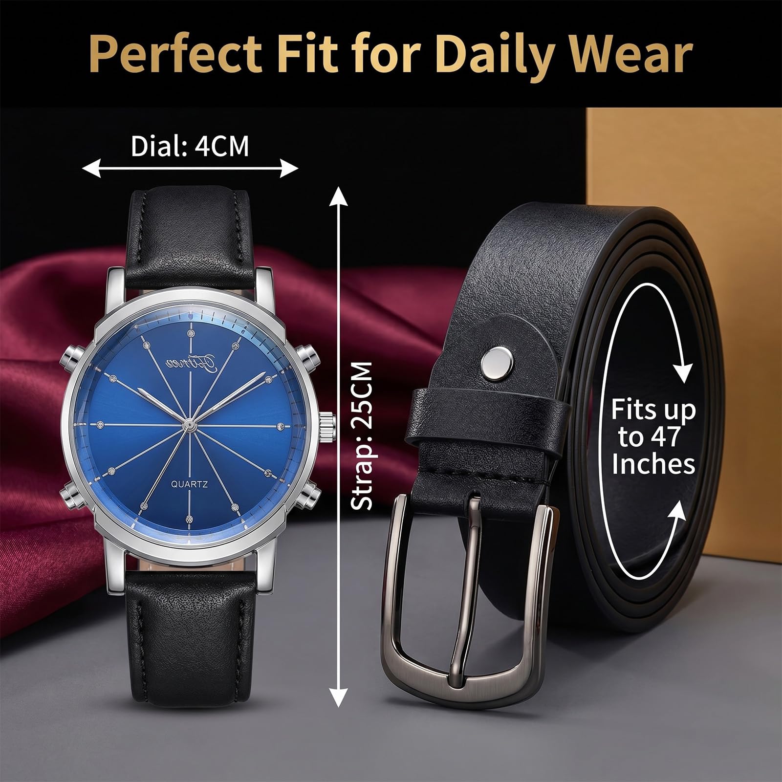 6-Piece Black Men's Set - Sunglasses, Wallet, Watch, Belt, Pen, Key Ring