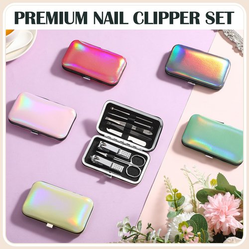 Leriton 30 Sets Bulk Gifts for Women Manicure Set Bulk Professional Nail Care Kit Nail Clippers Kit 8 in 1 Stainless Steel Pedicure Set with Travel Case for Women Men(Iridescent)