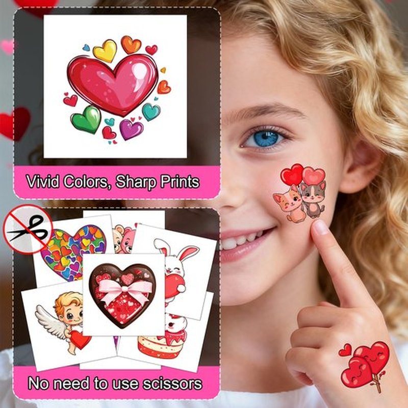 JCFIRE 96Pcs Valentines Day Stickers for Kids Temporary Tattoos, Heart Stickers for Valentines Day Gifts for Kids Classroom Exchange, Waterproof Decals for Party Favors, Goodie Bags, Crafts