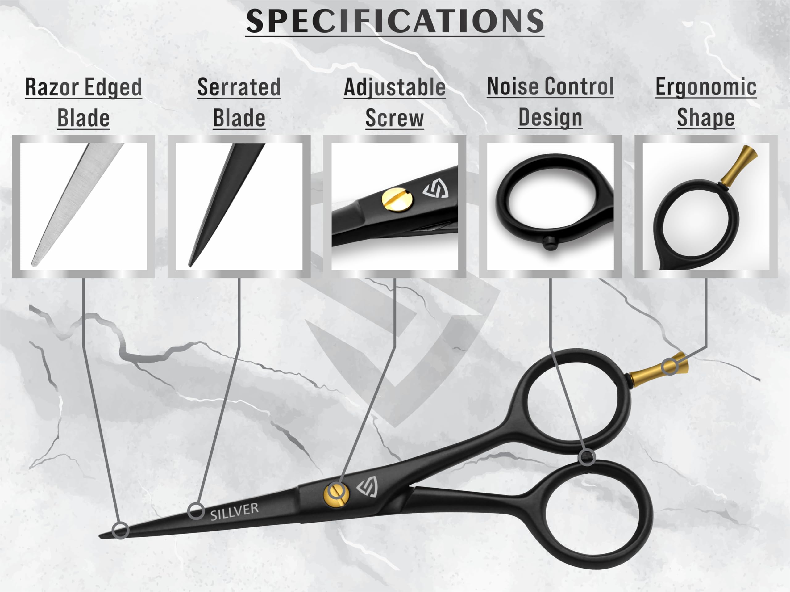 Professional Mustache Scissors 5 Inch, Razor Edged and Serrated, Beard Comb, Mustache Comb, Pouch -Beard Trimming Scissors for All Facial Hair– Grooming Scissors