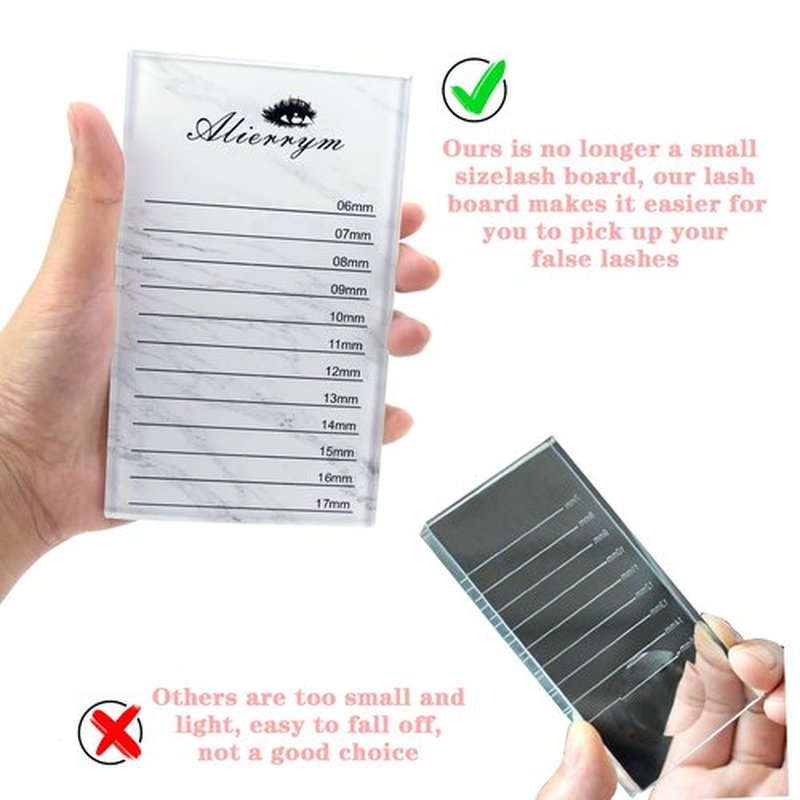 Alierrym Premium Eyelash Extension Tray Lash Applicator Reusable Glass Tile & Pre-Measured Guided Step-by-Step Lines for Easy Application (L)
