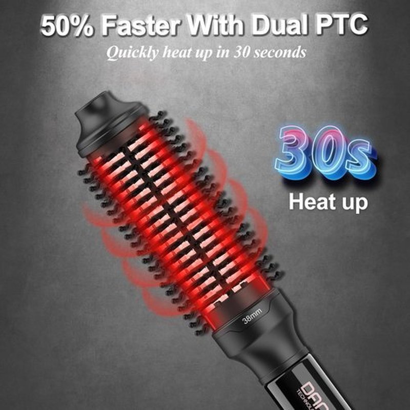 DAN Technology Thermal Brush,Non-Blowing Heated Round brush, Ceramic Curling Brush for Blowout Look,Dual Voltage travel curling brush, Dual PTC Fast Style thermal round brushs, 1.5 Inch(Black)