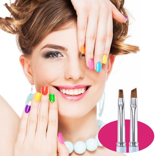 ANCIRS 2 Pack Nail Cleaning Brushes, 8mm Flat + 7.5mm Angled Head Acetone Resistant Nail Art Manicure Clean Brushes for Polish Cuticles Clean up