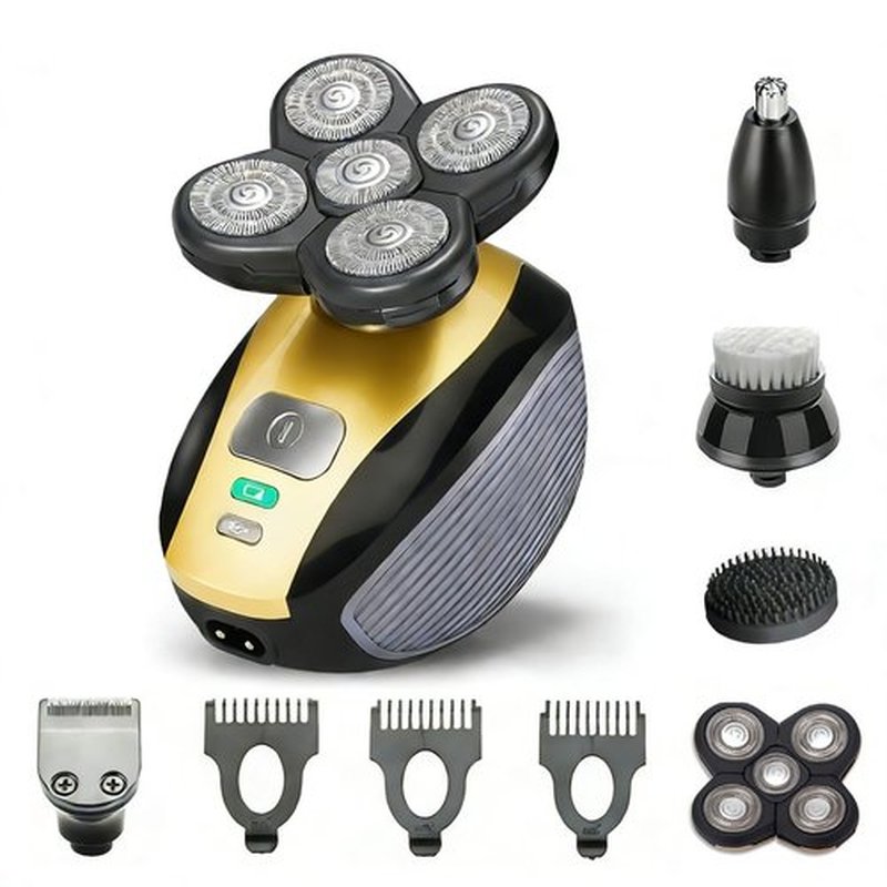 Hugdew 5 in 1 Head Shavers for Bald Men, Skull Head Shaver with Rechargeable Battery, Electric Razor, Hair Clippers, Nose Hair Trimmer, Cleaning Brush, Hair Manager, Idea Gift for Men(Yellow)