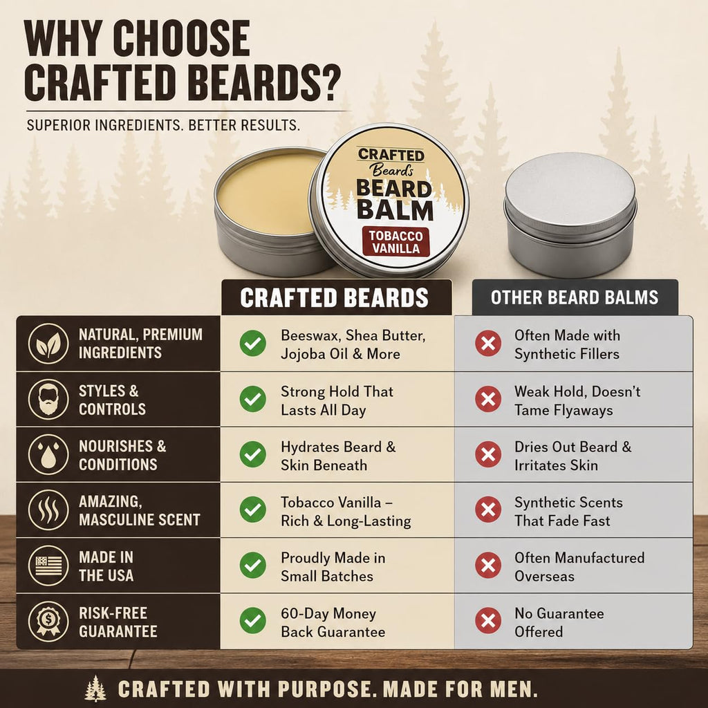 Crafted Beards Beard Balm - Tobacco Vanilla Scent - 2oz Tin - Beard Wax - Light Hold - (TV)