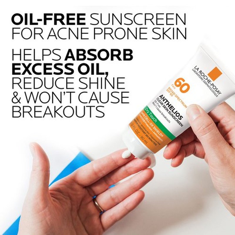 La Roche-Posay Anthelios Clear Skin Sunscreen Dry Touch SPF 60, Oil Free Sunscreen For Face, Oil Absorbing, Broad Spectrum SPF + Antioxidants, Non-Greasy, Oxybenzone Free, Travel Size