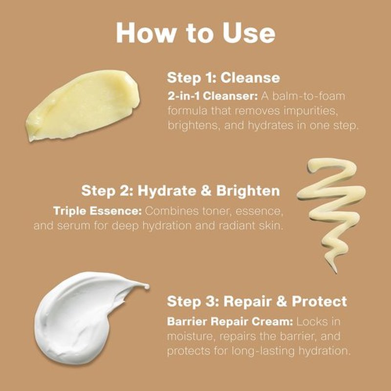 Simplified 3-Step K-Beauty Kit, Travel Size Korean Skincare Set, Rxcue Glow Patented 10-in-3 System for Glass Skin, TSA Approved, Korean Skin Care Travel Set, Skincare Kits & Gift Set, 1.01 fl oz ea