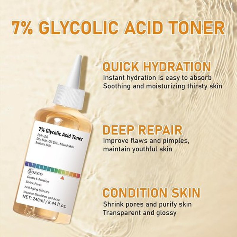 7% Glycolic Acid Exfoliating Toner, Exfoliating Facial Toner, Pore Minimizing Toner, Smooth Skin, Even Tone, Hydrating Formula