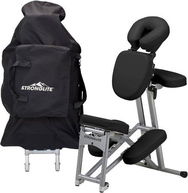 Stronglite Portable Massage Chair Ergo Pro II - Ultra-Lightweight, Foldable Spa Chair with Wheels & Carry Case (600lbs Capacity) - Black