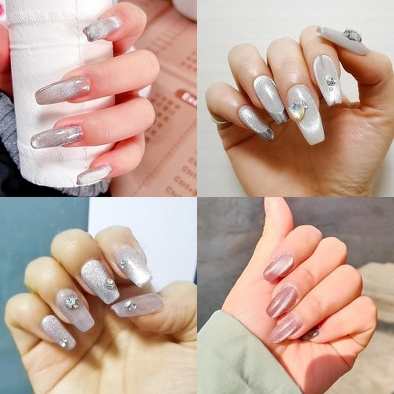 CHARMING MAY Cat Eye Chrome Nail Powder Chameleon Mirror Magnetic Chameleon Metallic Nail Art Glitter Magic Galaxy Effect (2PCS White)
