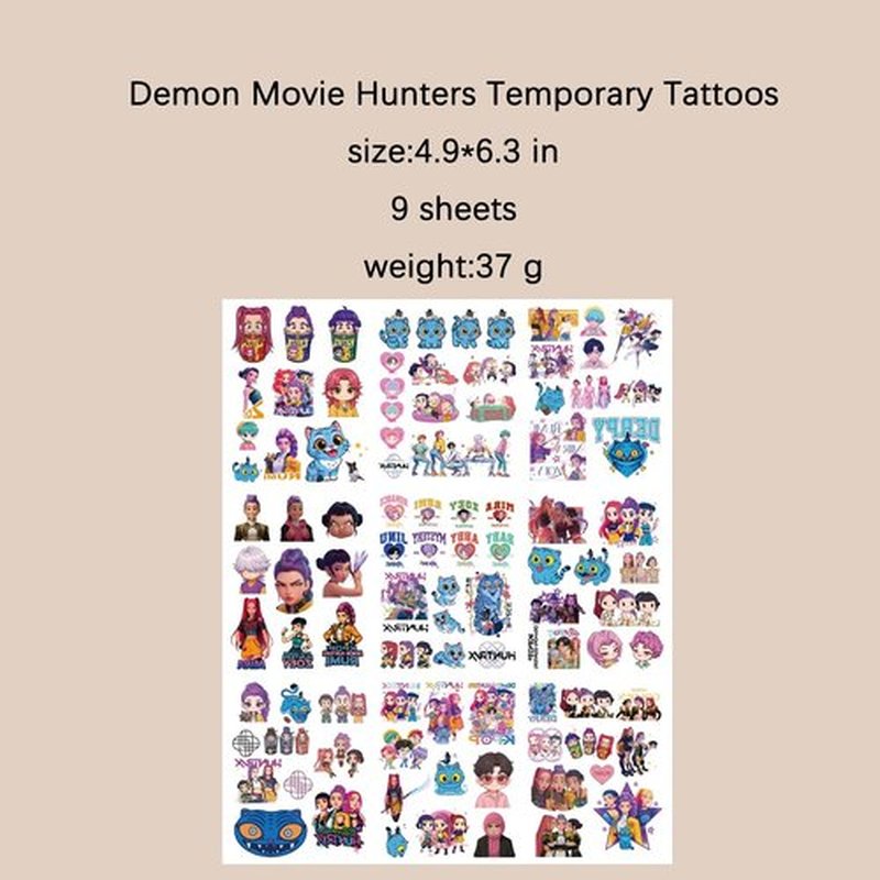99 PCS Demon Movie Hunters Temporary Tattoos for Kids| 9 Sheets