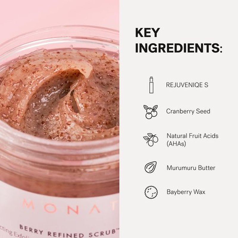 MONAT Berry Refined Scrub™ - Perfecting Exfoliator Mask with Skin-Brightening AHAs and Cranberry Seeds, 87ml