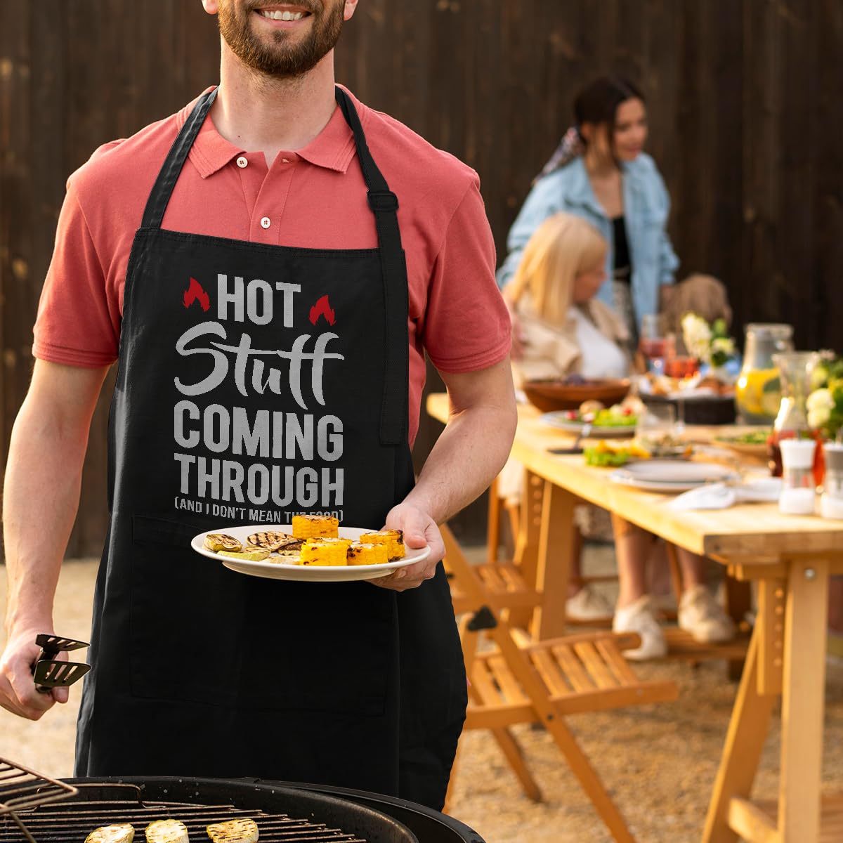 SANDJEST Humorous Apron with Pockets Chef BBQ Grilling Cooking Apron Gift for Birthday Christmas Funny Aprons for Men Dad Husband Boyfriend Grandpa