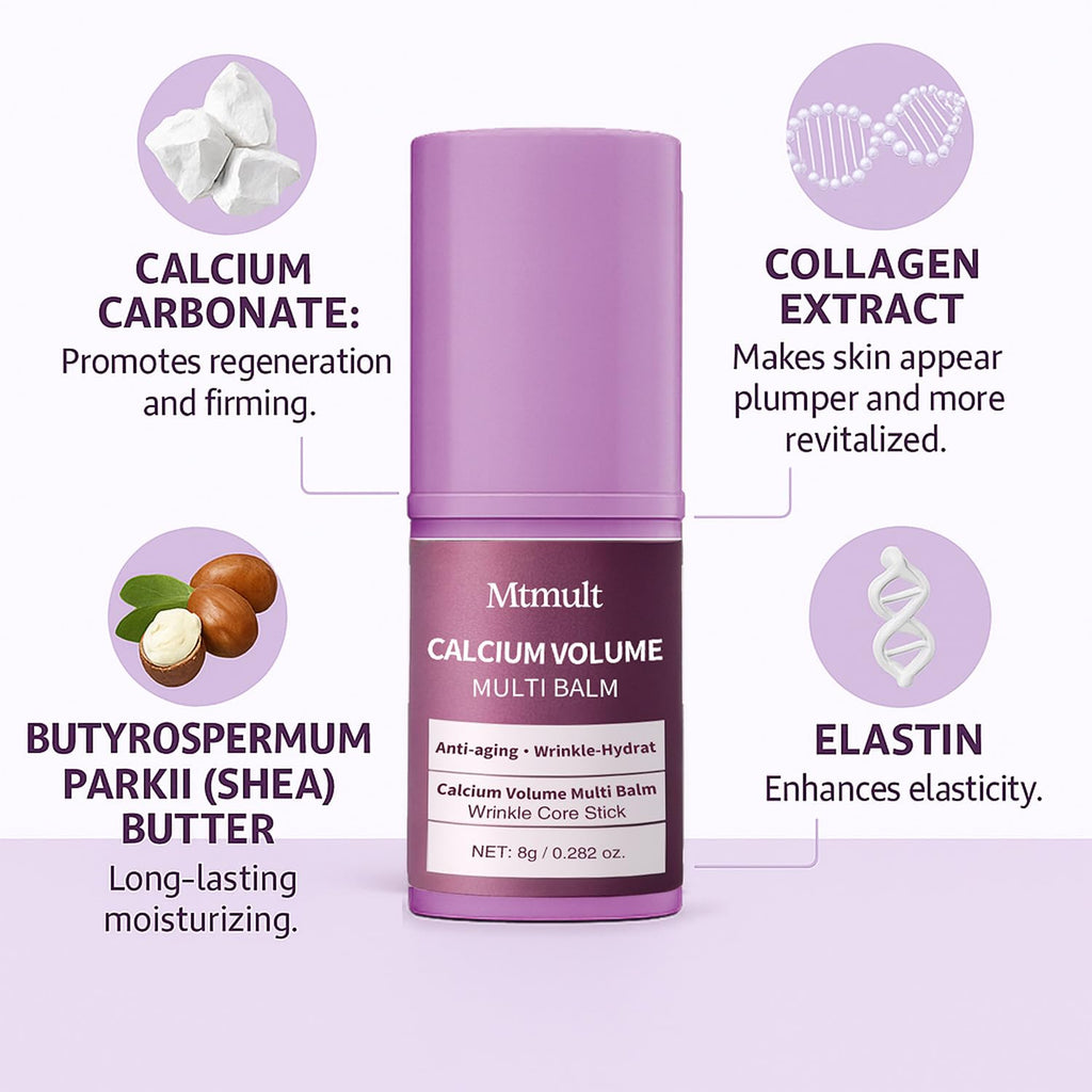 Mtmult Calcium Balm Stick with Coconut Oil & Jojoba Oil - Anti-Aging, Sagging, Wrinkles | Multi-Use with Volume, Collagen (Almond, Vitamin E, 3 PCS)