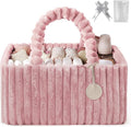 Blissful Diary Flannel Diaper Caddy Organizer - Cozy Nursery Storage Basket in Blush Pink | Perfect Baby Shower Gift