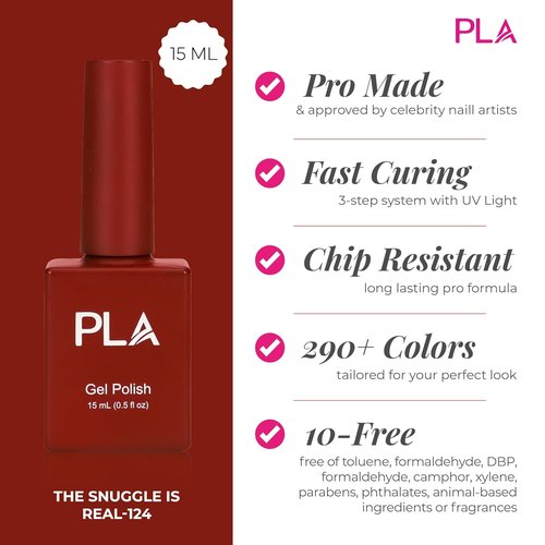 PLA 124 Red Gel Nail Polish - No-Chip, Quick Dry Formula | 15ml UV Gel Polish | 10-Free Soak Off