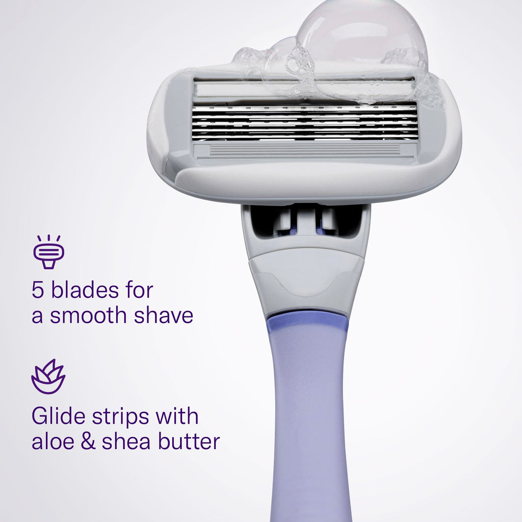 Flamingo Shaving Razor Set for Women - Original Razor Handle, 2 Blade Refills, Foaming Shaving Gel, and Shower Holder - Lilac