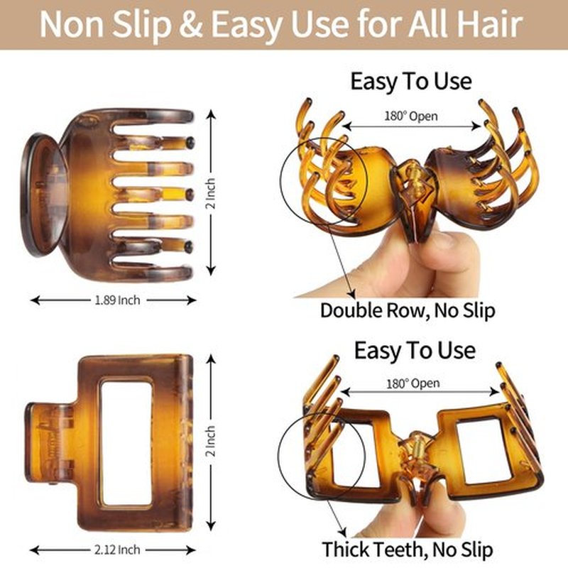 SUTHIA Medium Hair Clips for Women Girls 12 Bulk Pack, 2" Small Claw Clips for Thin, Fine, Short, Medium, Curly & Thick Hair Non Slip, Rectangle & Double Row Teeth, Classic & Neutral Hair Accessories