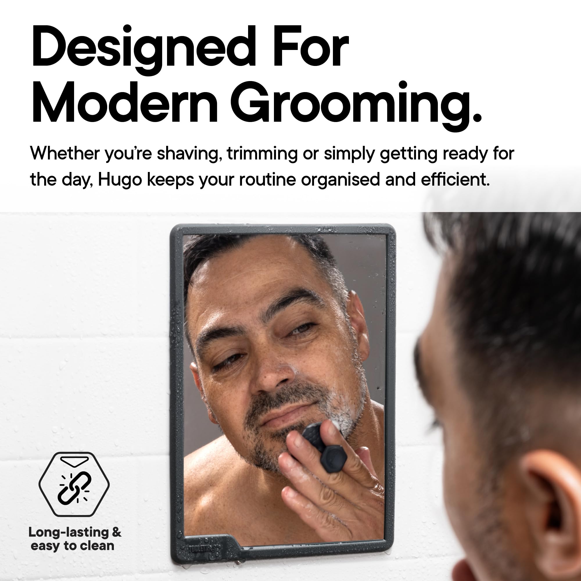 TOOLETRIES Hugo Maxi Large Shower Mirror for Shaving – Charcoal