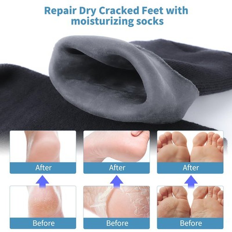 Aluroice 11" Large Silicone Moisturizing Socks for Men - 2 Pairs Soft Foot Care Socks - Feet Moisturizing Socks for Dry Cracked Feet (Size L)