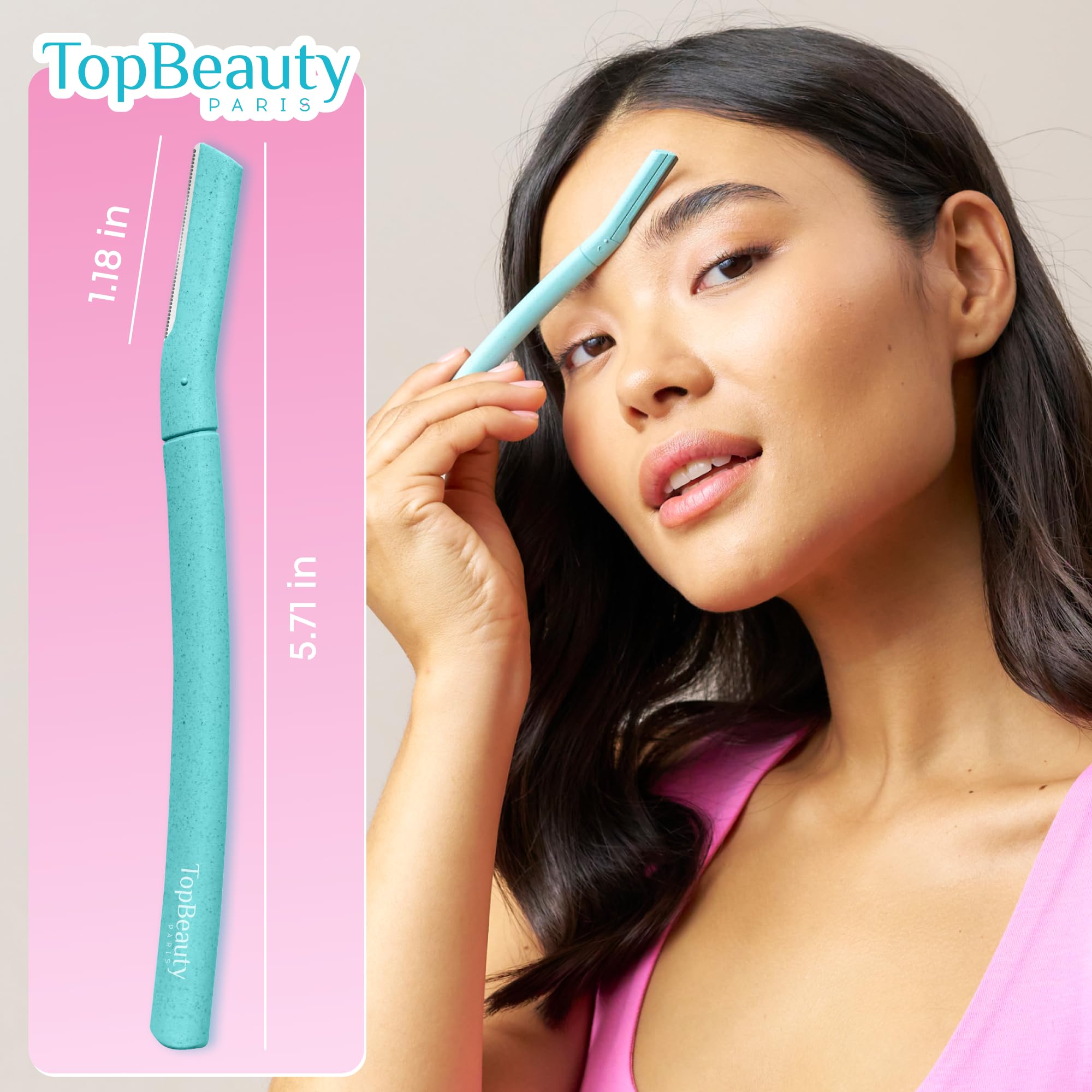 Topbeauty Paris Women Facial Eco Razors - 3 pcs per pack - Wheat Straw Eyebrow Razors - Multipurpose Facial Body Hair Peach Fuzz Removal Trimmer Shaver - Dermaplaning Tool - Protective Safety Cover