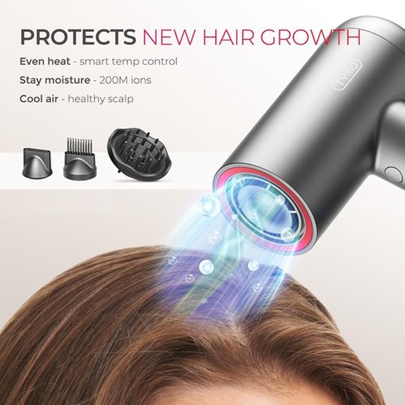 TYMO Hair Dryer - 1500W High-Speed Professional Blow Dryer with Diffuser & Comb | Low-Noise, 3 Speeds, 4 Temps