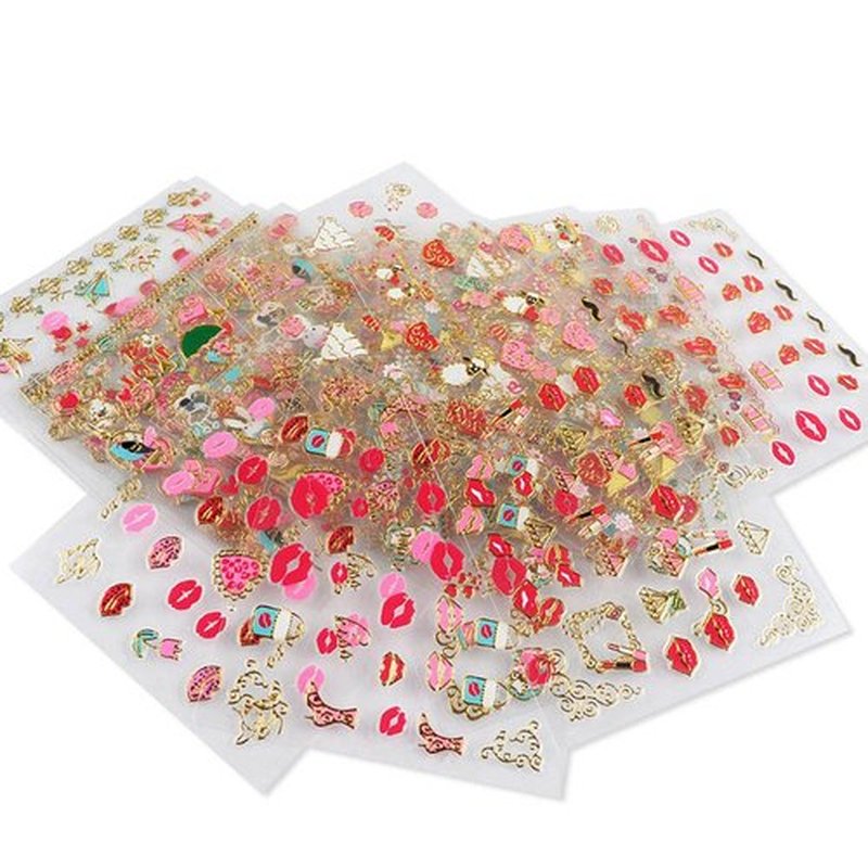 Lips Nail Stickers for Valentine's Day, 3D Gold Nail Decals Foils Nail Art Supplies Valentines Heart Red Lip Self-Adhesive Nail Design Metallic Nail Stickers for Women Girls DIY Nail Decoration 30 PCS