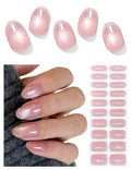 AutyaMee Semi Cured Gel Nail Strips (Nude Pink Cat Eye), Light-Chasing, 20 Pcs Gel Nail Wraps, Stickers, Works with Any UV Lamps