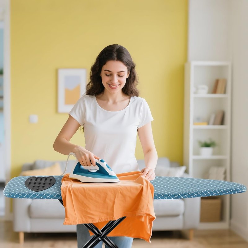 BKTD Compact Ironing Board - Adjustable Height, Heat Resistant Surface | Space-Saving 13" x 43" in Diagonal Checkered Blue